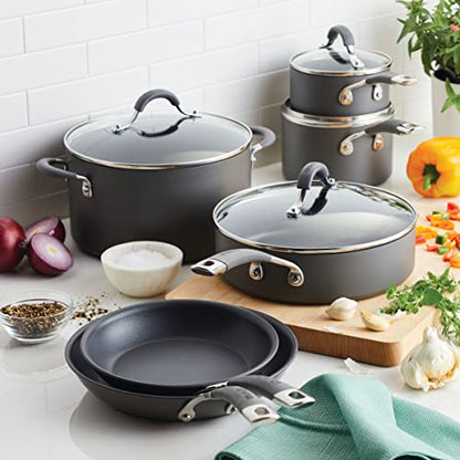 Circulon Radiance Hard-Anodized Nonstick Cookware Set, Kitchen Pots and Pans Set, 10-Piece, Gray
