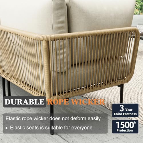 Vakollia 9 Piece Modern Outdoor Rope Wicker Sectional Set, Patio L-Shaped Conversation Sofa Set with Deep Seating with Thick Cushions