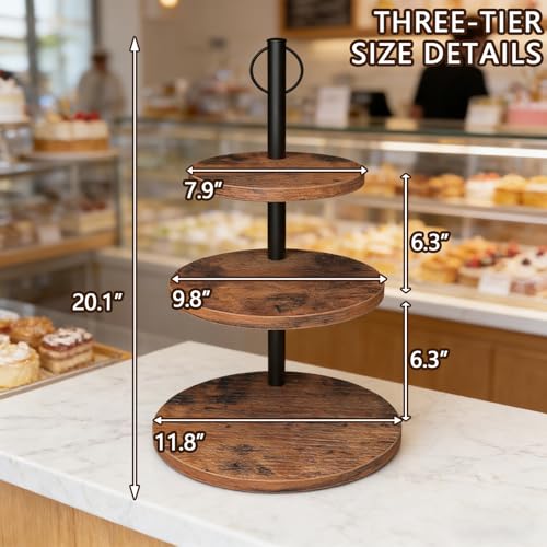 LZelriy Cupcake Stand, 2 Pack Rustic Wood Cake Stand, 3 Tier Cupcake Tower Round Tiered Tray Stand for Dessert Table Display, Industrial Wooden Serving Stand Wedding, Graduation and Baby Shower