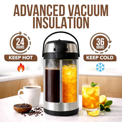 Coffee Carafe Insulated 102 OZ / 3L Stainless Steel Hot Beverage Dispenser, Airpot Coffee Dispenser with Pump, Thermal Coffee Carafe for Hot Liquids, Coffee Carafes for Keeping Hot Drink Dispenser