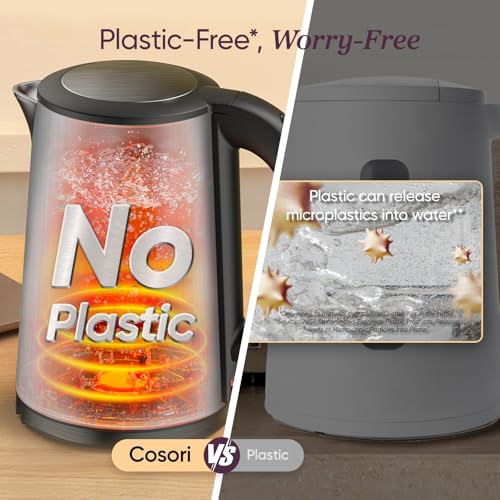 Cosori Electric Kettle, No Plastic Inner Lid, Filter & Spout, Stainless Steel Tea Kettle, Automatic Shut Off & Boil-Dry Protection, Durable Tea Kettle Boiler & Heater, 1.5L/1500W, Silver