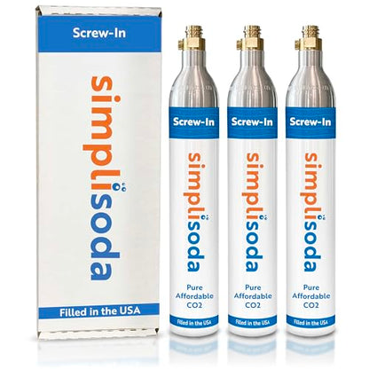 60L CO2 Canister Cylinders - Compatible w/Sodastream BLUE Screw-In Only, Ninja Thirsti, Philips, and More - Threaded Style Soda Streaming Machine CO2 Tanks Gas Refill, | 14.5 oz, Set of 3