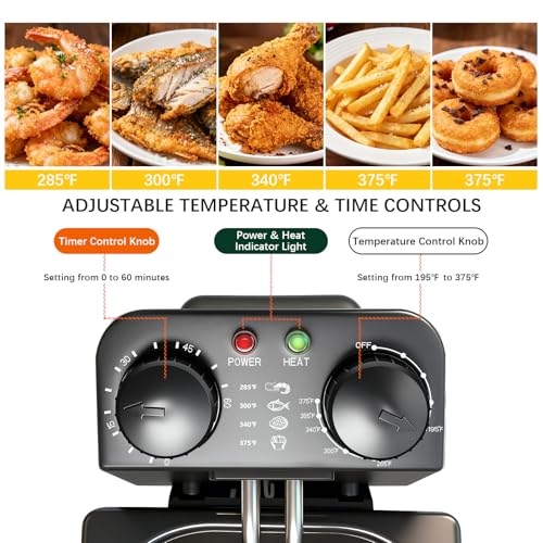 CATTLEMAN Deep Fryer with Basket, 1600W, 3L, Timer and Temperature Control