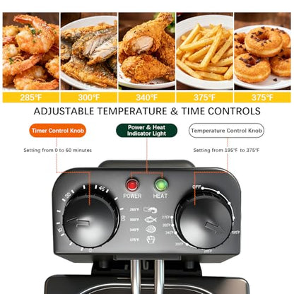 CATTLEMAN Deep Fryer with Basket, 1600W, 3L, Timer and Temperature Control