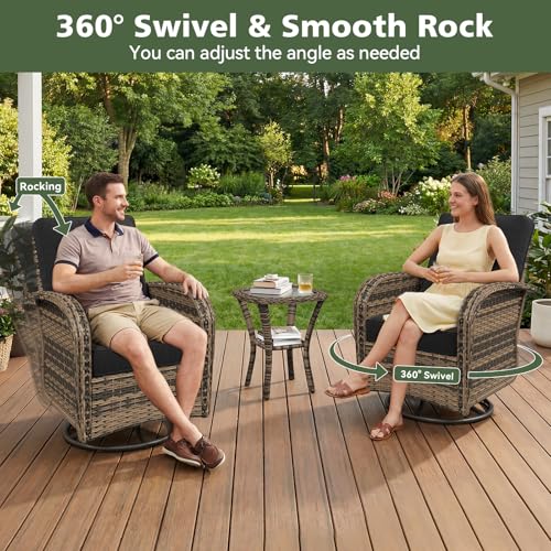 Aoxun 11 Piece Outdoor Patio Furniture Set with 44'' Fire Pit Table, Wicker Rattan Outdoor Furniture with High Back Swivel Rocker Chairs, Outdoor Sofa Set with Thick Cushion & Side Table, Black