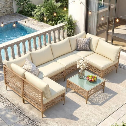 FHFO 7 Piece Patio Furniture Set, Outdoor Wicker Sectional Sofa Set