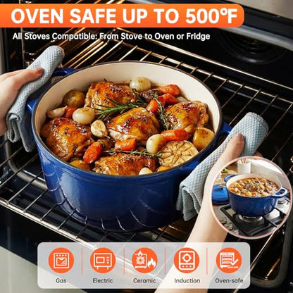 LIFERUN Nonstick Enameled Cast Iron Cookware Set, 7Pcs Pots and Pans Set, Gas/Induction Dutch Oven Set, PFOA & PFAS Free