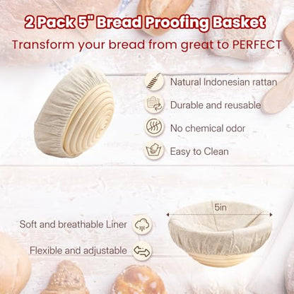 YONILL Mini Double Dutch Oven for Sourdough Bread Baking - Enameled Cast Iron Dutch Oven Pot with Lid and 5" Banneton Bread Proofing Basket Kit, Dual Round Bread Loaf Pan for Homemade Baking (Red)