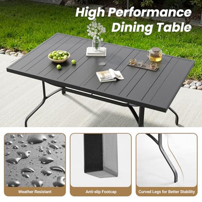 Soohow Outdoor Dining Set for 6, 7-Piece Patio Table and Chairs Set, 6 x Swivel Patio Dining Chairs with Textilene Fabric and 60"x35" Outdoor Table with 1.57" Umbrella Hole for Backyard, Poolside