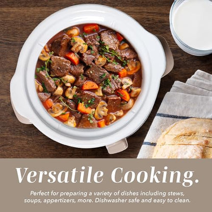 COOK WITH COLOR 2QT Mini Electric Round Slow Cooker - Adjustable Settings, Removable Stoneware Pot, Tempered Glass Lid, Dishwasher Safe, Cool-Touch Side Handles, Sand