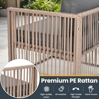 Pamapic 7 Piece Outdoor Sectional Sofa Set, All-Weather Patio Furniture with Washable Cushions, Waterproof Brown Rattan Wicker Conversation Set for Backyard, Poolside, Gray Cushion