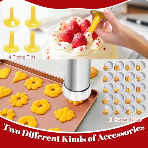 Cookie Press Gun with 20 Discs & 4 Tips - Cookie Maker Machine for Spritz Cookies, Baking & Cake Decorating | Includes Cheese Press Function | Great Gift for Christmas Thanksgiving Holidays
