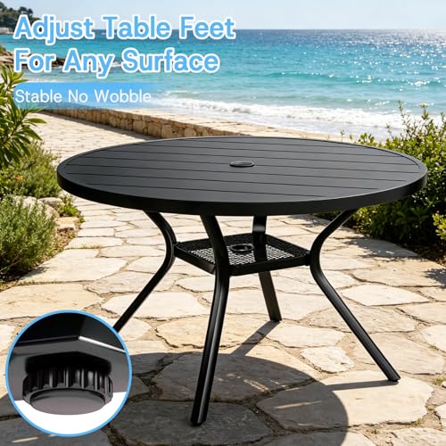 bigget 5 Piece Patio Dining Set for 4, Round Patio Table with Umbrella Hole and Highback Swivel Chairs 450LBS, All Weather Durable Sturdy Powder-Coate 4 Person Outdoor Dining Set for Outside, Grey