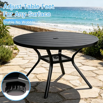 bigget 5 Piece Patio Dining Set for 4, Round Patio Table with Umbrella Hole and Highback Swivel Chairs 450LBS, All Weather Durable Sturdy Powder-Coate 4 Person Outdoor Dining Set for Outside, Grey