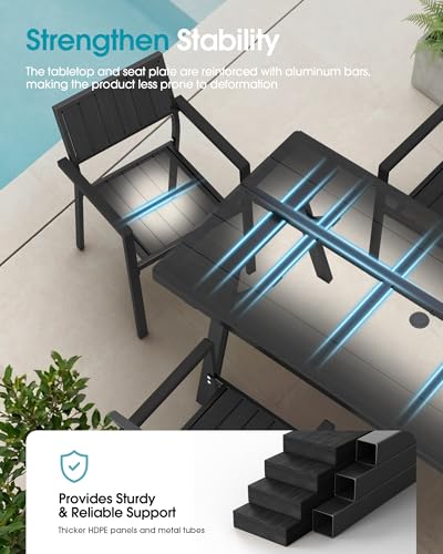 Aluminum Outdoor Dining Set of 10, Patio Table and Stackable Chairs, Black