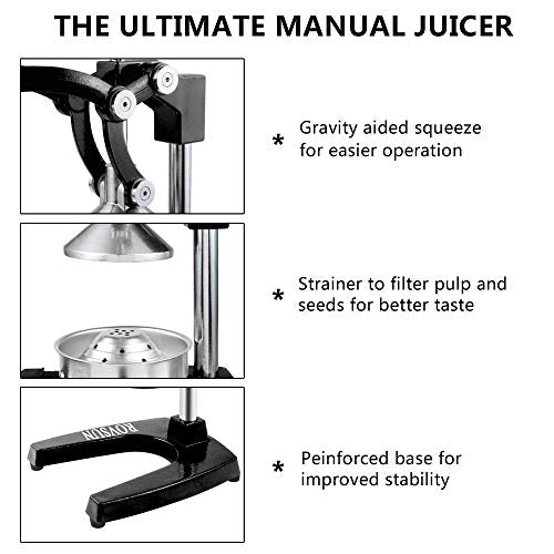 ROVSUN Professional Citrus Juicer Lemon Squeezer, Cast Iron Juicer, Commercial Manual Fruit Press Juicer for Lemon Pomegranate Orange Juice, Heavy Duty Hand Press and Lime Squeezer Stand (Black)