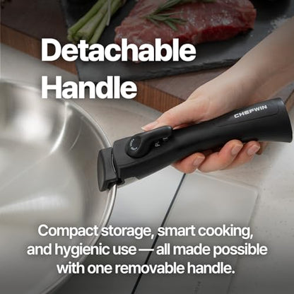Chefwin 316 Stainless Steel Removable Handle Cookware, 5-Ply Stackable Cookware Set, 6-Piece Pans with Universal Lid, Induction Compatible, Oven & Dishwasher Safe