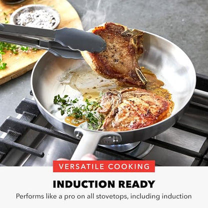 GreenPan x Bobby Flay 10 Piece Stainless Steel Cookware Set, Tri-Ply Multiclad Pots & Pans, Professional Grade, Oven & Broiler Safe to 600°F, Dishwasher Safe, Durable, Induction Compatible, Silver