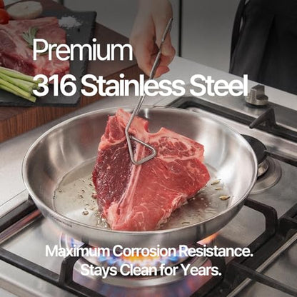 Chefwin 316 Stainless Steel Removable Handle Cookware, 5-Ply Stackable Cookware Set, 6-Piece Pans with Universal Lid, Induction Compatible, Oven & Dishwasher Safe