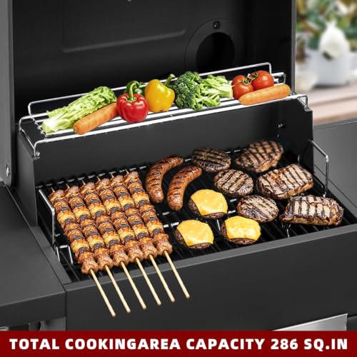 Charcoal Grill with 2 Side Tables 343 Sq.In.for BBQ Outdoor Cooking