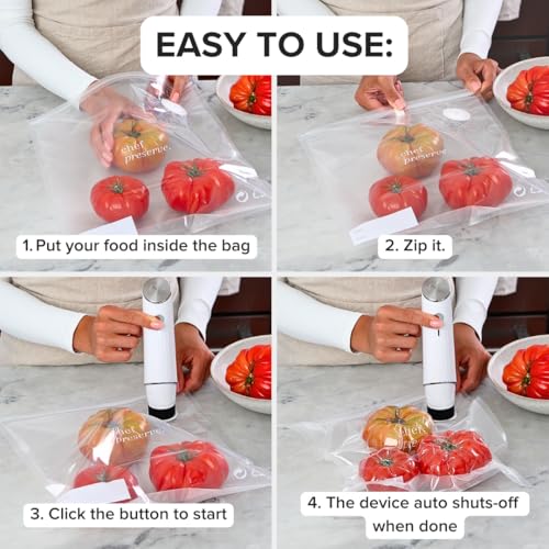 Chef Preserve Compact Vacuum Sealer for Food (Vacuum Sealer Machine + 30 Reusable Vacuum Bags) Powerful Handheld Vacuum Sealer Machine, Seal Meal Saver, Portable Food Sealer