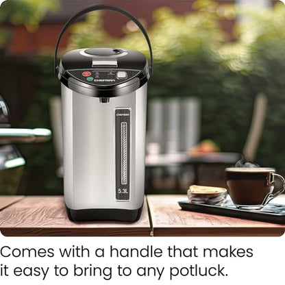Chefman Electric Hot Water Pot Urn w/Auto & Manual Dispense Buttons, Safety Lock, Instant Heating for Coffee & Tea, Auto-Shutoff & Boil Dry Protection, Insulated Stainless Steel, 3.6L/3.8 Qt/20+ Cups