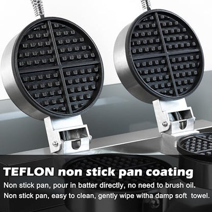 110V 2600W Commercial Double Waffle Maker,Non-Stick Commercial Waffle Baker,Stainless Steel Belgian Waffle Iron for Restaurant Party Food Stall, Bakery Snack Bar Family