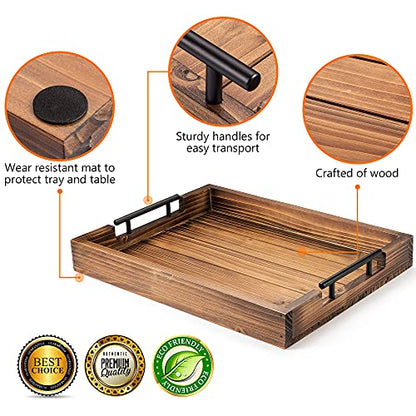 Berry Store Decorative Coffee Table Tray, Serving Tray with Handles - 17x13 Inch Wood Tray for Coffee Table Tray, Ottoman Tray - Includes 4 Wooden Coasters -Tray for Ottoman, Breakfast