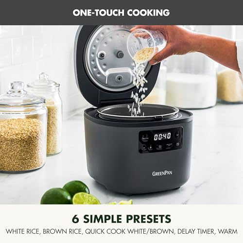 GreenPan Advanced Rice Cooker, 4-Cups Uncooked/8-Cups Cooked, Graphite