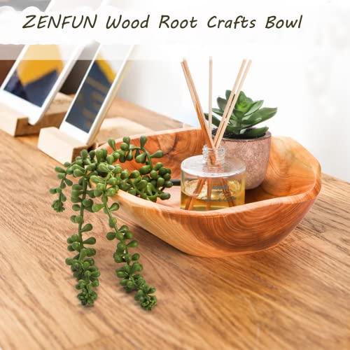 ZENFUN Wood Root Dish Bowl, Natural Wooden Bowl Snack Bowl, Handmade Serving Bowl for Candy, Bread, Snacks, Serving Appetizer Display, 7.8''-9.5'' Diameter