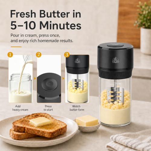 IFOLO Electric Butter Churn Maker, Clear 34oz Glass Measuring Jar