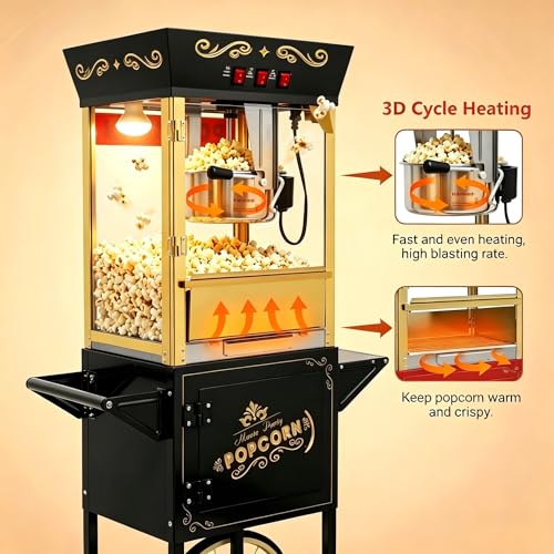 12oz Commercial Popcorn Machine with Cart, Black