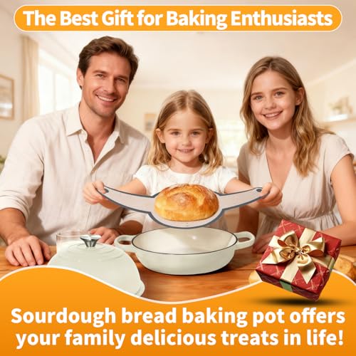 ONKO Dutch Oven For Sourdough Bread Baking, 6QT Enameled Cast Iron Dutch Oven Pot With Lid, Non-stick Sourdough Baking Pan with Bread Dome, Round Ceramic Dutch Ovens Pot with Cloche for Homemade