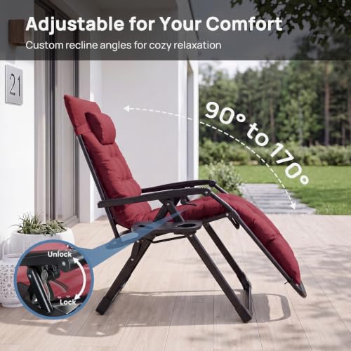 DUMOS Zero Gravity Chair, Lounge Chair Outdoor with Cup Holder