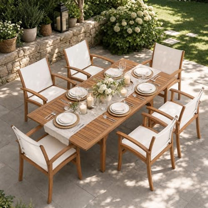 SUNSITT 7-Piece Outdoor Patio Dining Set w/Umbrella Hole, White