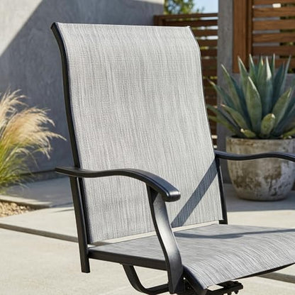 NUU GARDEN 2-Piece Patio Swivel Dining Chairs, 360° Rotation and 15° Rocking, All-Weather Textilene High-Back Chairs, Light Gray