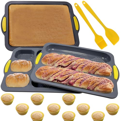 atrccs Silicone Bread Loaf Pan Set, Nonstick Loaf Pan & Heat Resistant Baguette Bread Pan, Bread Mold for Baking, French Bread Baking Pan, Bread Pans for Homemade Bread, Sub Loaf Pans for Baking Bread