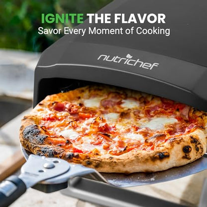 NutriChef Portable Outdoor Gas Pizza Oven - Unique Design, Easy Bake Oven with Pizza Stone, Foldable Feet, One-Touch Gas Ignition, Adjustable Heat Control, Stainless Steel, 932°F Max