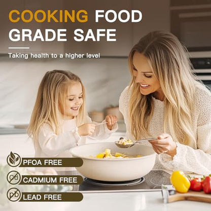 Astercook 21 Pcs Pots and Pans Set Non Stick, Ceramic Cookware Set Detachable Handle, RV Kitchen Cooking Set Removable Handles, Oven Safe, Induction Ready, Stackable, Cream White, Mothers Day Gifts