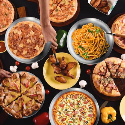 wutfuooo 8 Pieces 12 Inch Pizza Pans Bulk Stainless Steel Sets Round Bakeware Pizza Trays for Oven Kitchen Baking Home Restaurant Safe Sturdy Reusable Easy Clean
