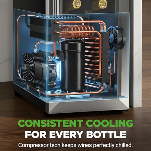 Nutrichef 12 Bottle Stainless Steel Slim Wine Fridge | Red & White Wine Chiller | Adjustable Temperature Control, Ultra Quiet Operation & Energy Efficient | Mini Wine Cooler Refrigerator | 31x10x17 IN