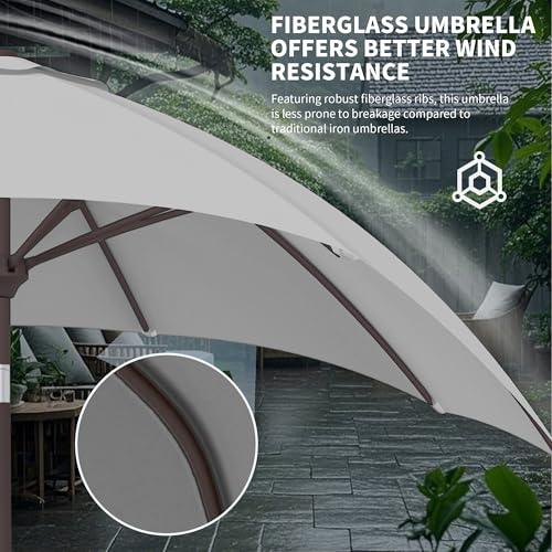 Kingdura 9FT Outdoor Patio Umbrella, Market Table Umbrella with Push Button Tilt and Crank, 8 Sturdy Fiberglass Ribs, UV Protection for Pool, Lawn, Deck, Backyard, Garden (Light grey)