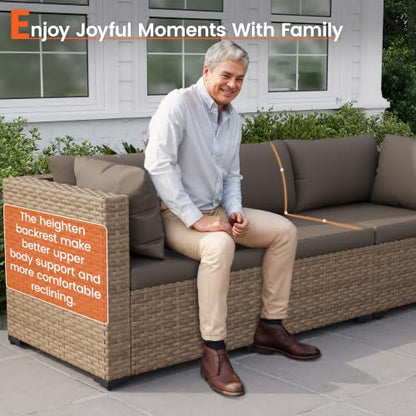 VONZOY Patio Furniture Set, 7-Piece Outdoor Wicker Sectional Sofa, Brown