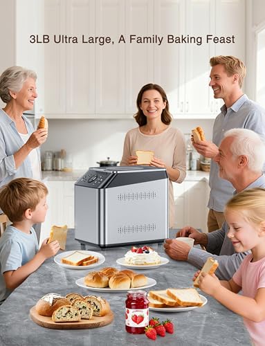 KBS 750W Programmable Bread Maker, Dual Heaters Bread Machine with 3LB Ceramic Pan & Fruit Dispenser,20-in-1 Stainless Steel Automatic Bread Maker Machine with Quiet Brushless Motor,15H Timer,3 Colors