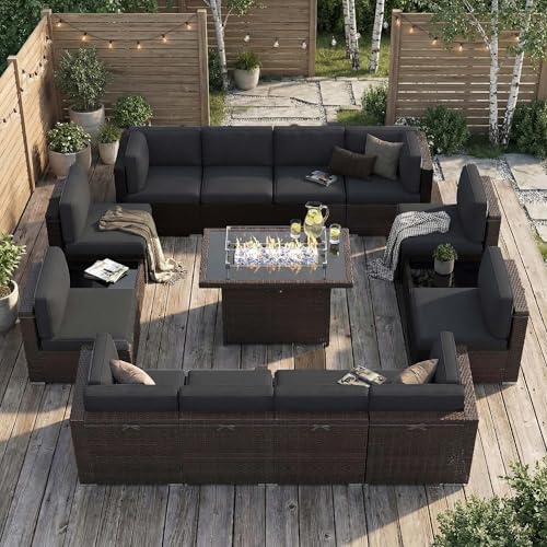 Vakollia 15 Pieces Patio Furniture Set with 44" Propane Gas Fire Pit Table