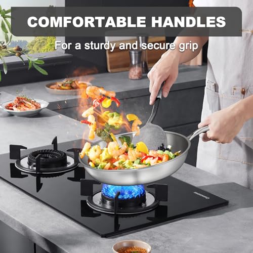 EWFEN 12 Inch Tri-Ply Stainless Steel Frying Pan, Compatible with All Cooktops Up to 600℉, Large Frying Pan Induction-Ready Skillet, Dishwasher and Oven Safe, Even Heat, 12" Skillet