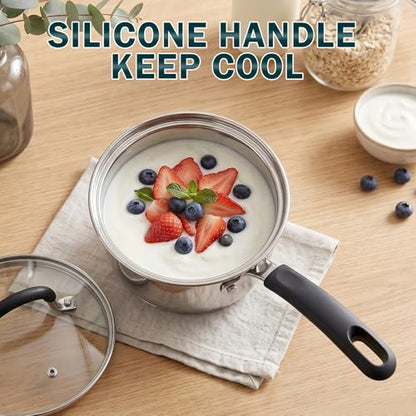 Cook N Home Professional Stainless Steel Saucepan with Lid, Multipurpose Sauce Pan Kitchen Small Pot, Stay-Cool Silicone Handle, Dishwasher Safe, Compatible with Most Cooktops, 1-Quart