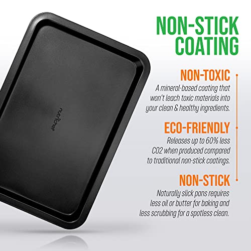 Nutrichef Large Cookie Sheet, Nonstick Gray Silicone Coating, Easy Clean & Durable Baking Sheet, Commercial Grade Oven Pan, Stackable Tray Design, Dishwasher Safe, PFOA, PFOS, PTFE Free, 17" x 11.5"