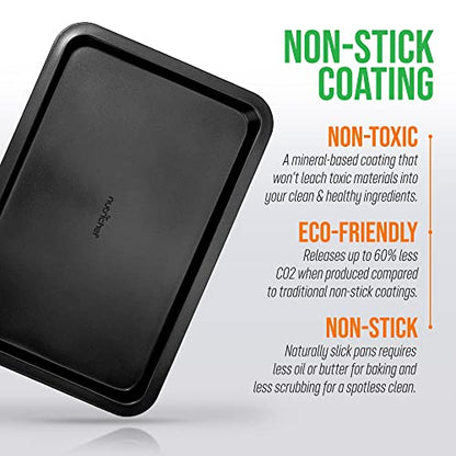 Nutrichef Large Cookie Sheet, Nonstick Gray Silicone Coating, Easy Clean & Durable Baking Sheet, Commercial Grade Oven Pan, Stackable Tray Design, Dishwasher Safe, PFOA, PFOS, PTFE Free, 17" x 11.5"