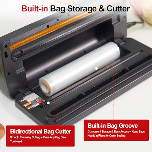 DSkiley Vacuum Sealer Machine for Food Preservation, 80kPa Powerful Suction, Built‑in Cutter & Starter Kit, Dry & Moist Modes, Digital Countdown, Compact Design, Keep Food Fresh 6X Longer